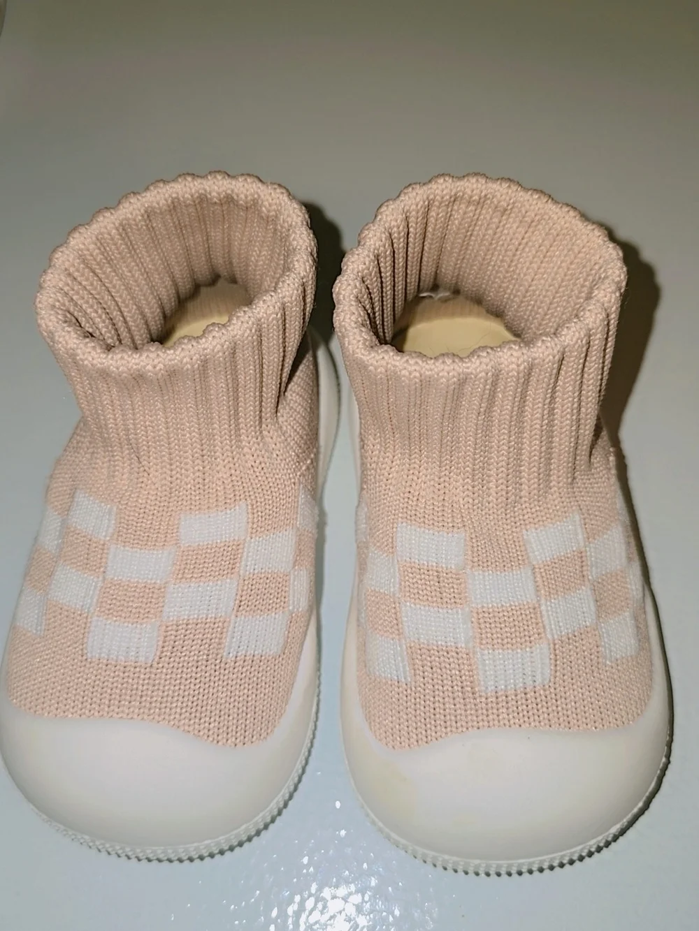 Kids Soft Knit Slip-On Sneakers in Blush and White